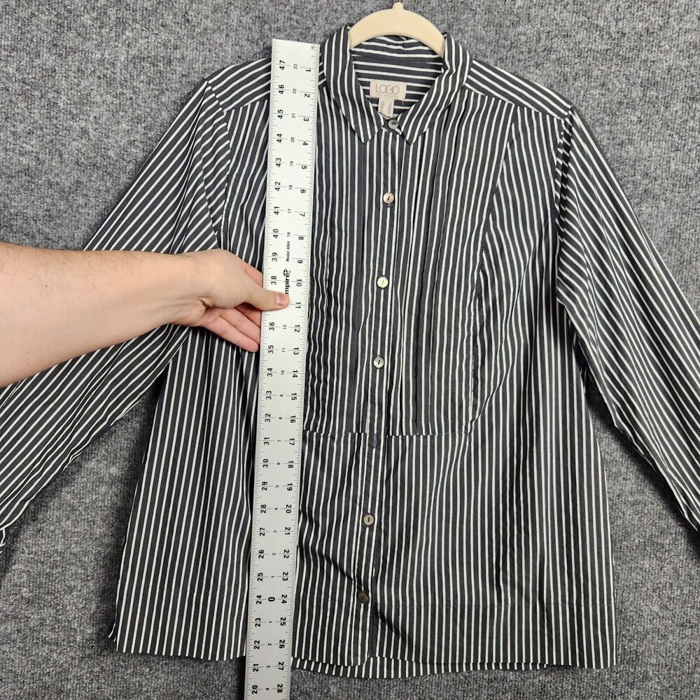 LOGO Lori Goldstein Gray Striped Long Sleeve Button Up Shirt Academia SIZE 6 - Picture 7 of 14